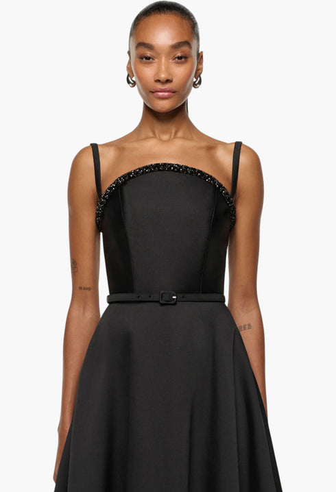 Curved Crystal Neckline Taffeta Gown